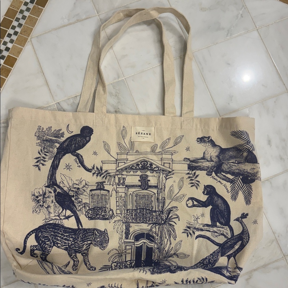 Sezane Canvas Tote with Animal Print